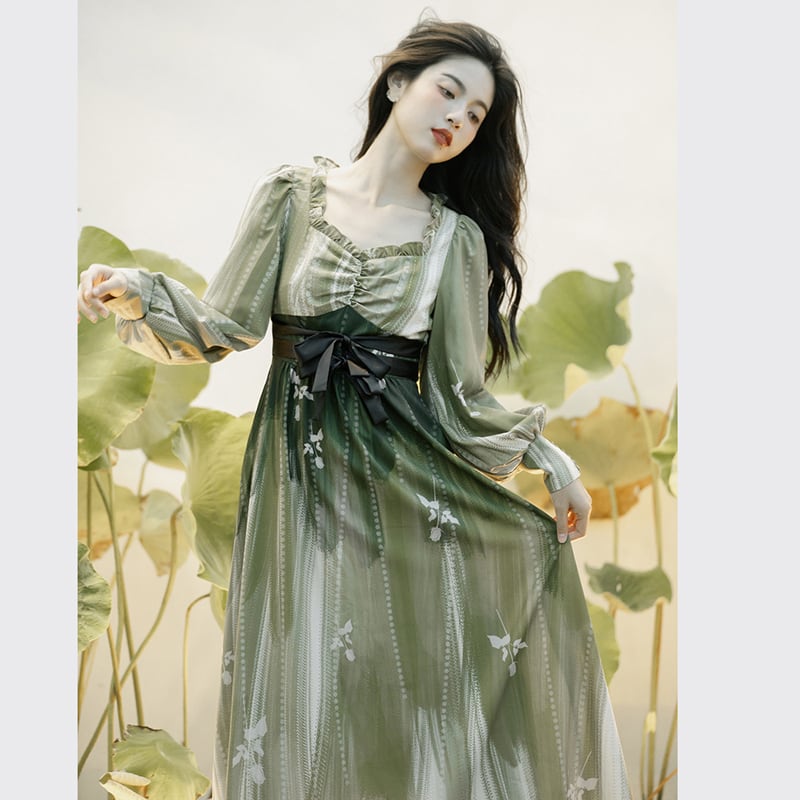 [Treasure Island Series]★Chinese style dress★ Hanfu dress Gradation Green Green SML