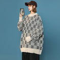 Load image into Gallery viewer, [Ushiomiomi Series] ★Sweater★ 3color Knit Tops Unisex Men's Plaid Pattern Gray Green Black
