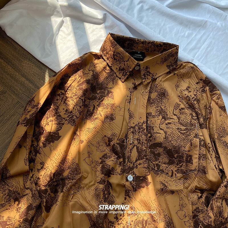 [STRAPPING Series]★Shirt★ Tops Print Unique Casual Floral Pattern Unisex Men's ML XL 2XL Spring Clothes Autumn Clothes Thin