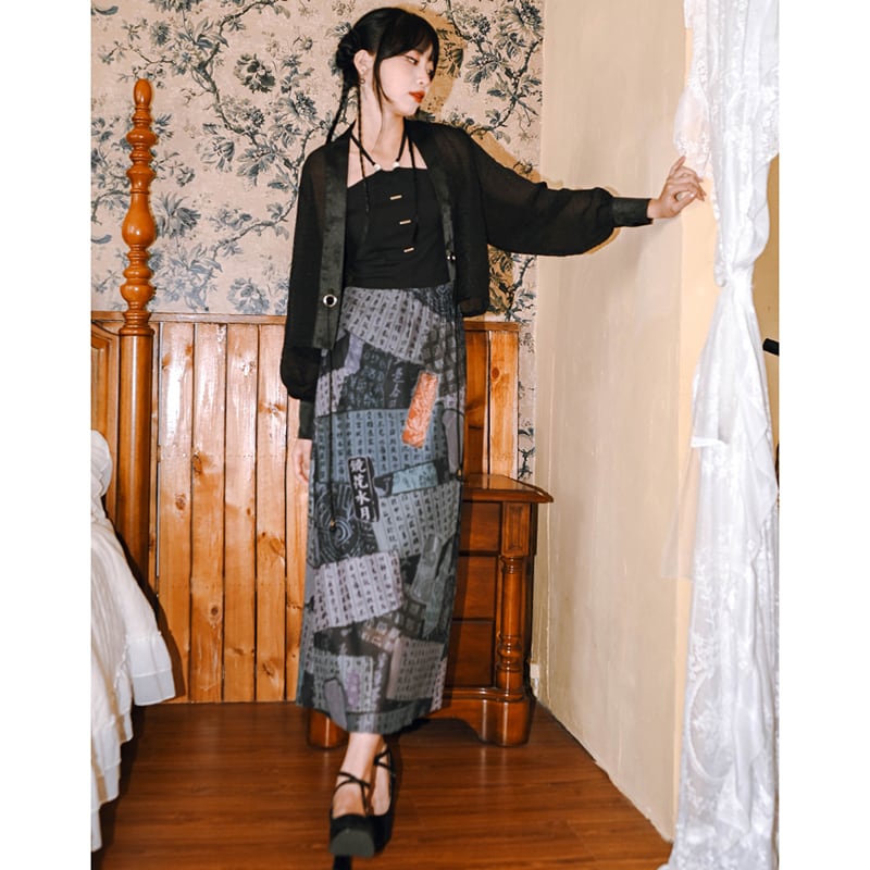 [Kokaisha---Kiritoki Series] ★China style outerwear★ 2color happi coat original chiffon black green SML