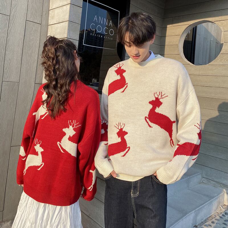 [CNCN Series]★Sweater★ 3color Tops Christmas New Year Deer Unisex Men's Red Black Beige