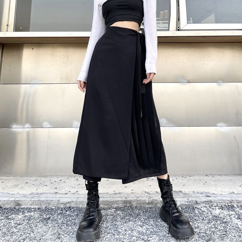 [Modern People Series]★Culotte Skirt★ Fake Layered Harajuku Style Plain Black Black SM Fashion