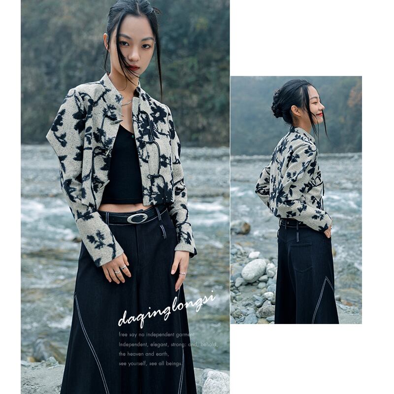 [Big Blue Dragon Series] ★China style outerwear★ Tops, Chinese clothes, ink pattern, mini length, easy to match, slimming print