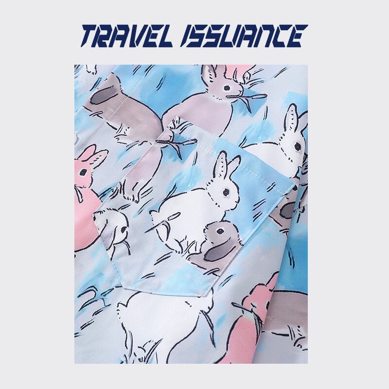 [TRAVEL ISSUANCE Series]★Shirt★ 2color long sleeve shirt tops unisex men's rabbit cartoon blue green