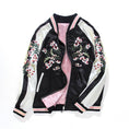 Load image into Gallery viewer, Flower embroidered stadium jacket, double-sided clothing, Chinese style clothing, unisex, couple clothing, pink + black
