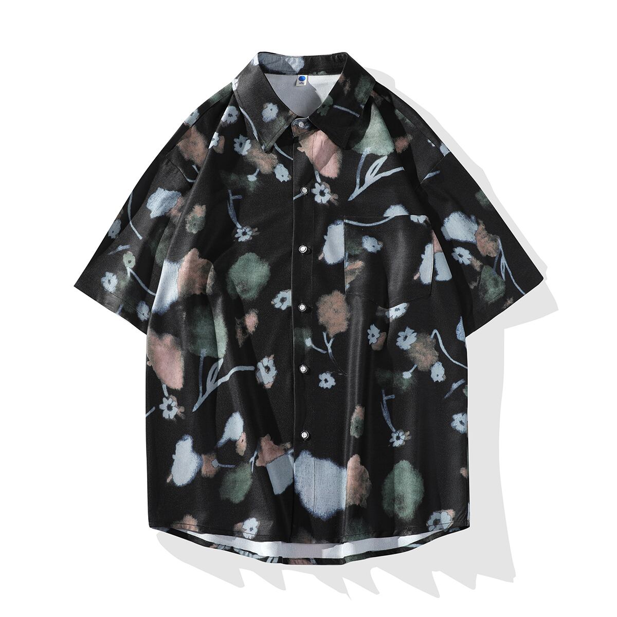 [Fujiiman Series] ★Tops★ Shirt 2color Unisex Men's Large Size Black White Cute Aloha Shirt