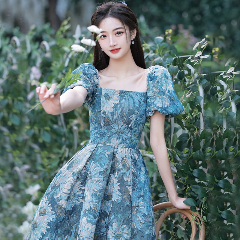 [MILA Series] ★Party Dress★ One Piece Oil Painting Style Coming of Age Ceremony Photography Wedding Blue Blue 7 Sizes