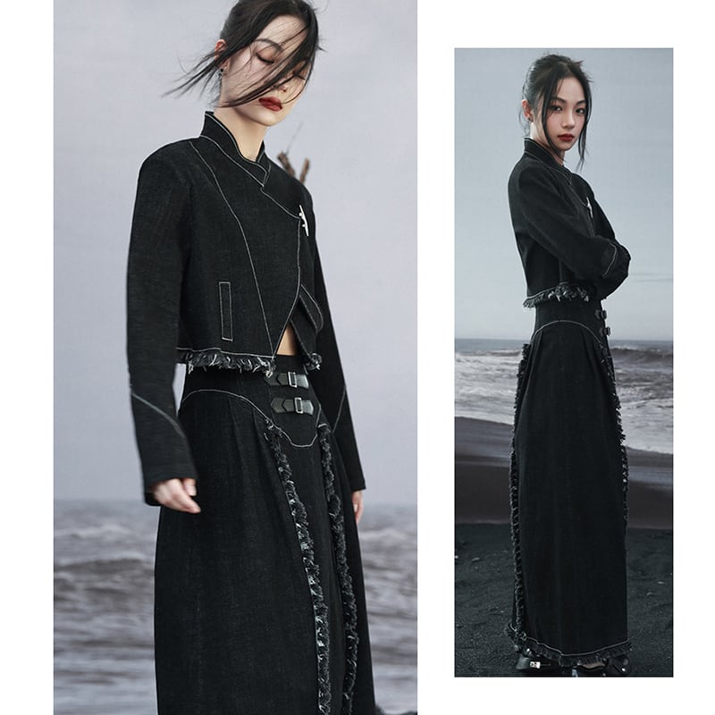 [Da Qinglong Shu Series] ★China style skirt★ Denim skirt bottoms slimming fashion long skirt