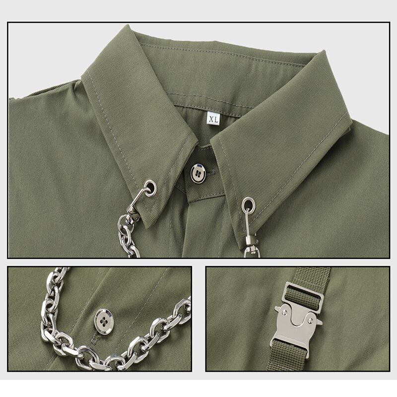 [Istudios Series]★Shirt with chain★ 2color tops long sleeve shirt short sleeve shirt unisex men's black green