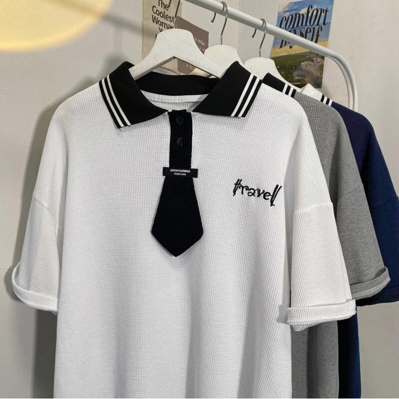 [Fujiiman Series]★Polo shirt★ 3color tops Unisex Men's Navy White Gray ML XL 2XL