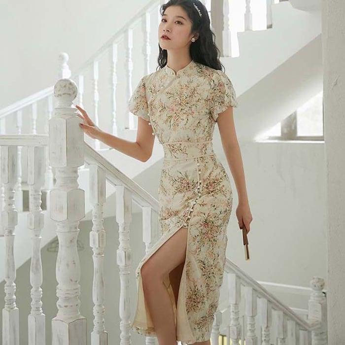 Chinese Style Dress Long Dress Chiffon Slit Embroidery XS SML Improved Tang Suit Girls' Party Alumni Party