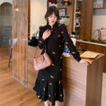 Load image into Gallery viewer, [JIGUJIGU series]★China style dress★ Large size corduroy floral pattern slimming slim black black
