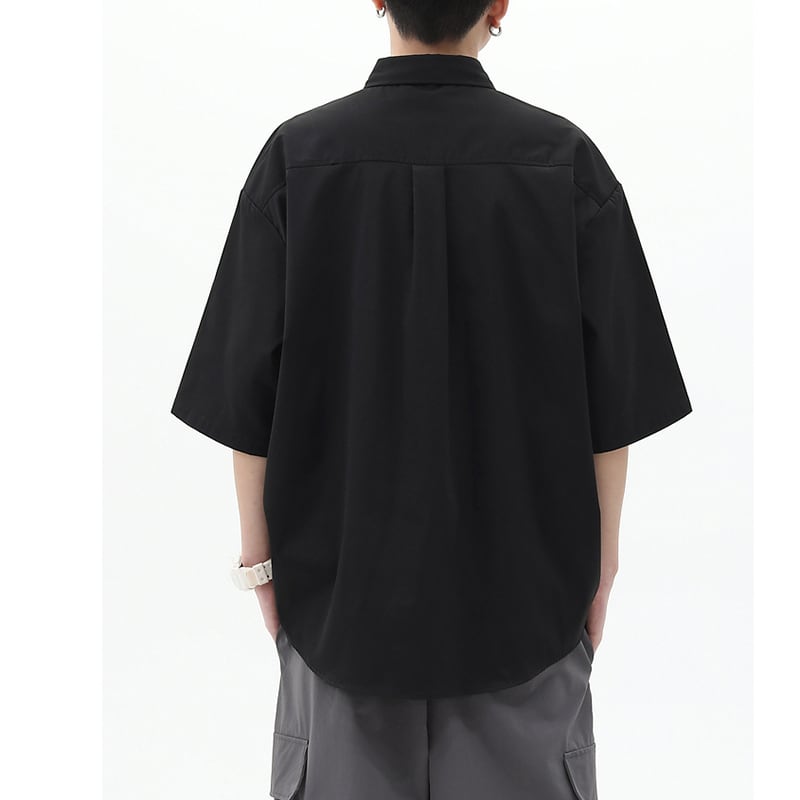 [51XIHA Series]★T-shirt★ Tops 2color Unisex Men's Short Sleeve Faux Layered Fashion Black Black