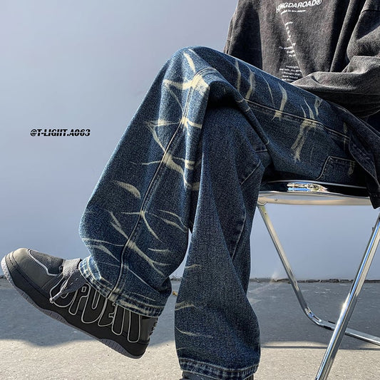 [TIAOTA Series]★Denim Pants★ 2color Bottoms Trousers Print Slimming Blue Black Large Size