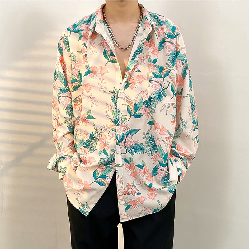 [Illustrated series]★Shirt★ Tops 2color Unisex Men's Floral Shirt Spring Clothes ML XL 2XL 3XL Blue Green