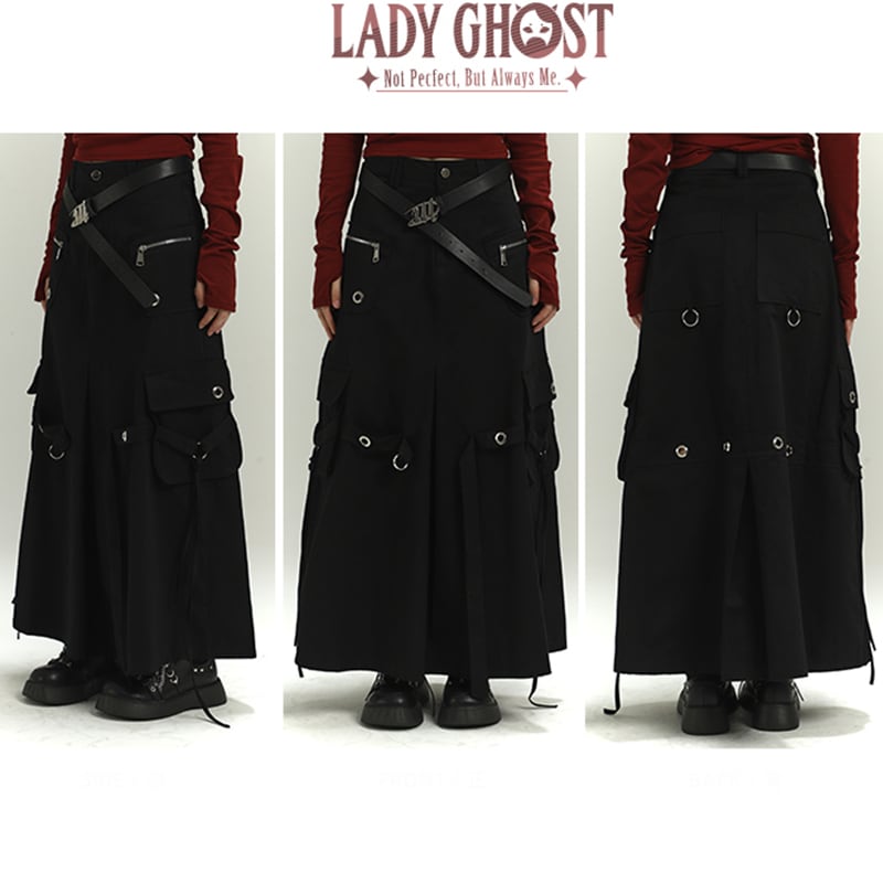 【LadyGhost系列】★裙子★ 長裙，顯瘦，休閒，設計，酷，黑色