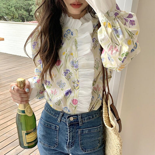 [LIANGLIANG Series]★Shirt★ Long sleeve shirt, floral pattern shirt, women's, stylish, cute, improves your temperament