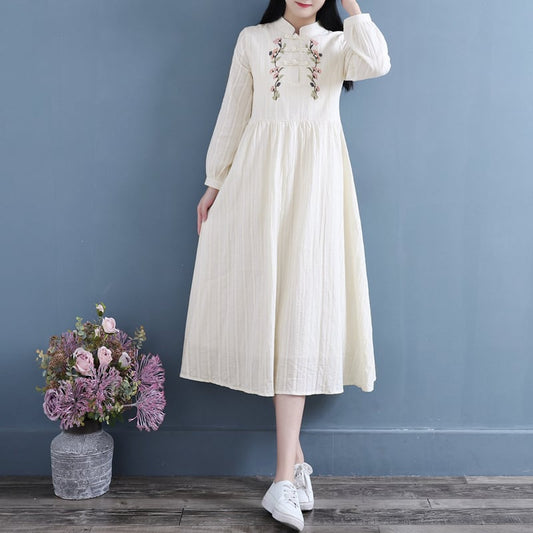 Embroidered dress, improved Chinese dress, women's party, S, M, L, XL, beige