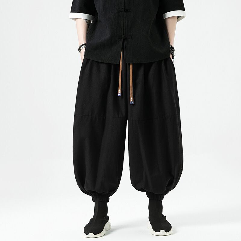 [JUNYI Series] ★Casual Pants★ Bottoms Chinese Style Pants Men's Large Size Plain Retro Black Black