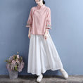 Load image into Gallery viewer, [Qing Series]★Chinese style tops★ 4 colors, floral pattern, 3/4 sleeves, cotton linen, white, blue-green, pink, yellow, Chinese clothing, improved Tang clothing
