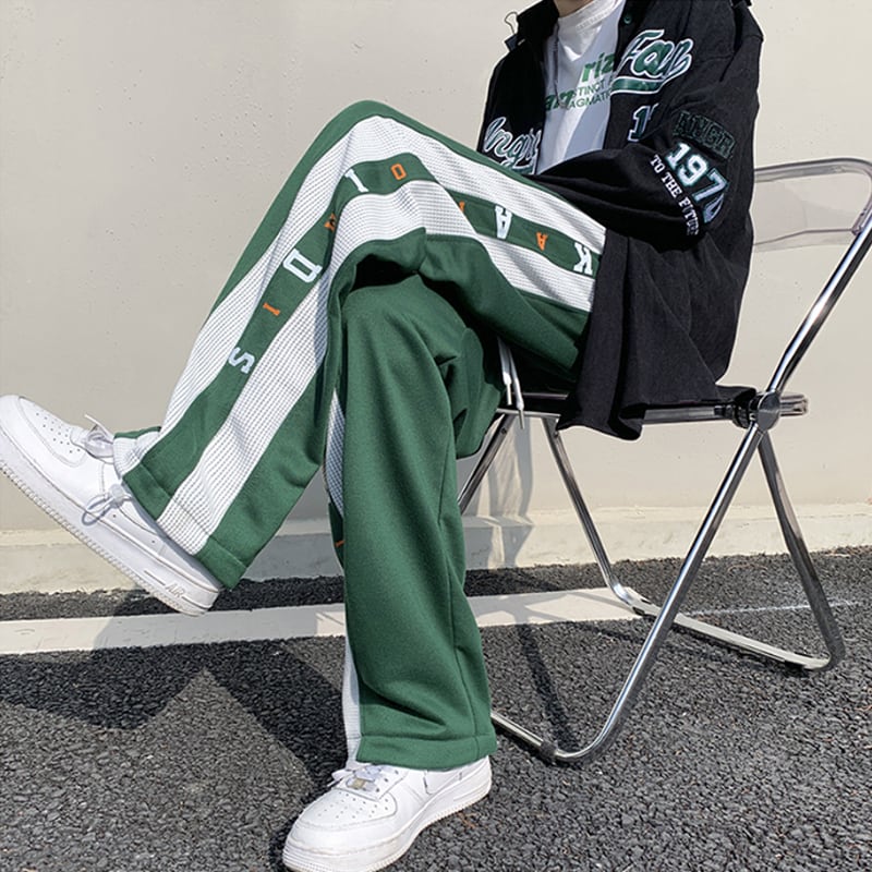 [Ushiomiomi series] ★Casual pants★ 3color pants bottoms sports style color scheme green black white