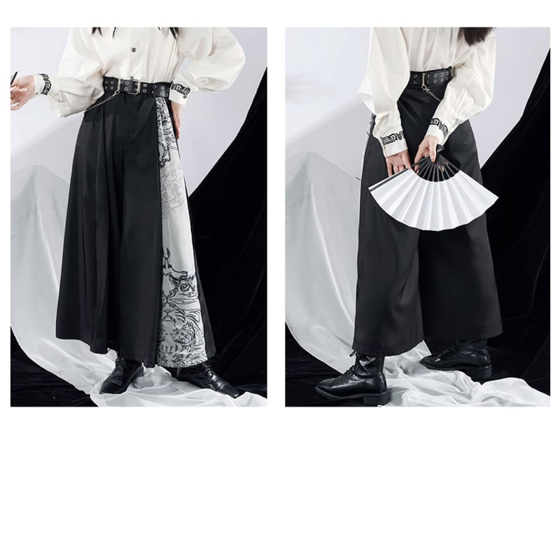 [Kyodo Series]★China style pants★Bottoms Embroidery Unisex Black Easy to match Switchable