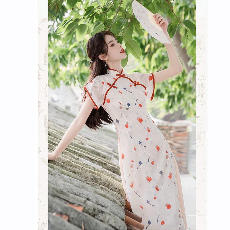 [Nan Kemu Series]★China style dress★ Crane dress Coming of age ceremony Girls' night out Date Floral pattern Short sleeve dress Summer clothes