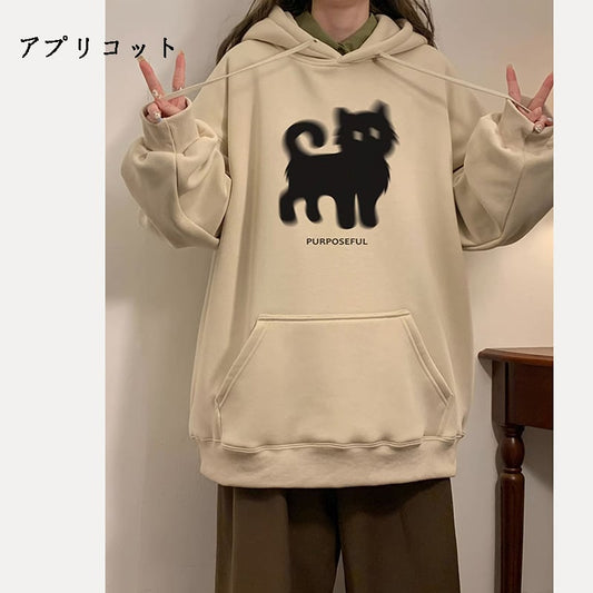 [SENSU Series]★Parker★ 4color Regular type or brushed lining type Tops Unisex Men's Large size Cat Cat Cat Cat pattern