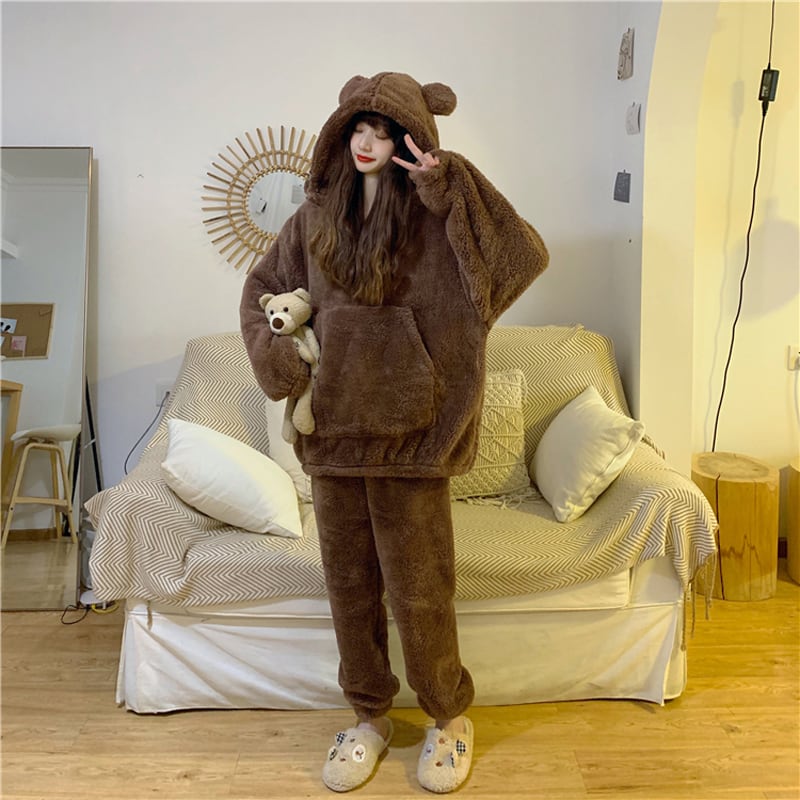 [Insufficient Moe Series]★Pajamas★ 3color Setup Bear Room Wear Loungewear Brown Purple Light Brown