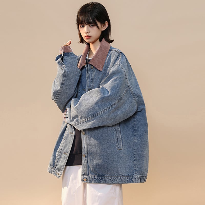 [FKZ Series]★Jacket★ 2color outer denim jacket unisex men's jeans color scheme blue black