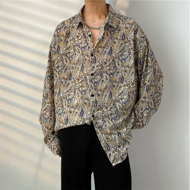 [AIMAKOU Series] ★Floral Pattern Shirt★ Tops Print Long Sleeve Shirt Retro Thin ML XL 2XL 3XL