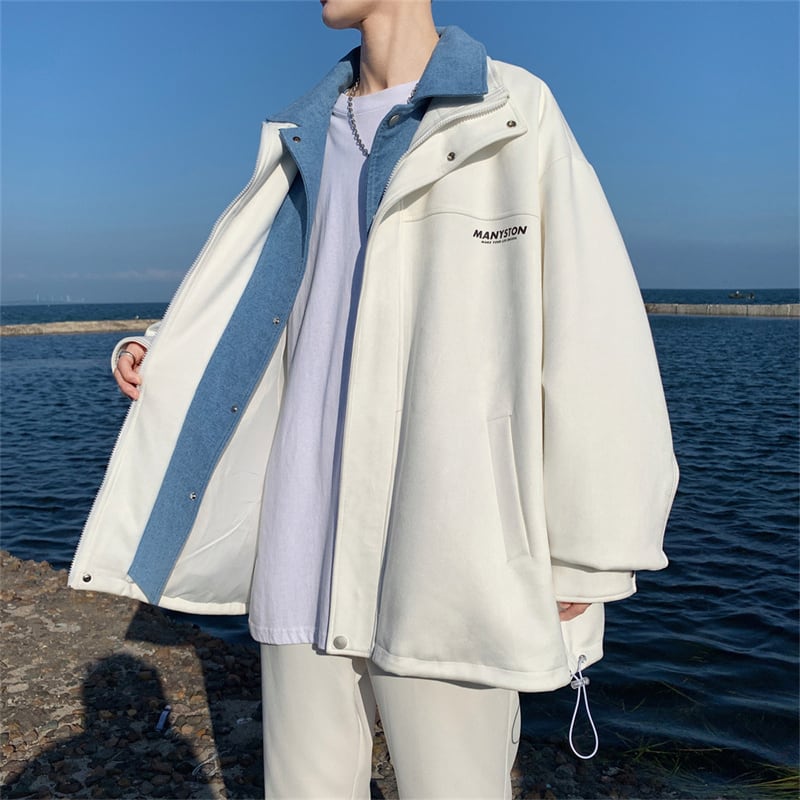 [MANYSTON Series]★Jacket★ Outerwear 2color Faux Layered Unisex Men's White Black Casual