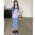 Load image into Gallery viewer, [NANA Series]★Setup★ Tops + Skirt Denim Blue Blue Slimming Sexy Gradation
