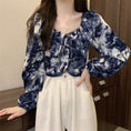 Load image into Gallery viewer, [SANMUZI Series] ★Tops★ 3 Colors Floral Tops Blouse Mini Length Cute Spring Clothes Unique Black Gray Blue
