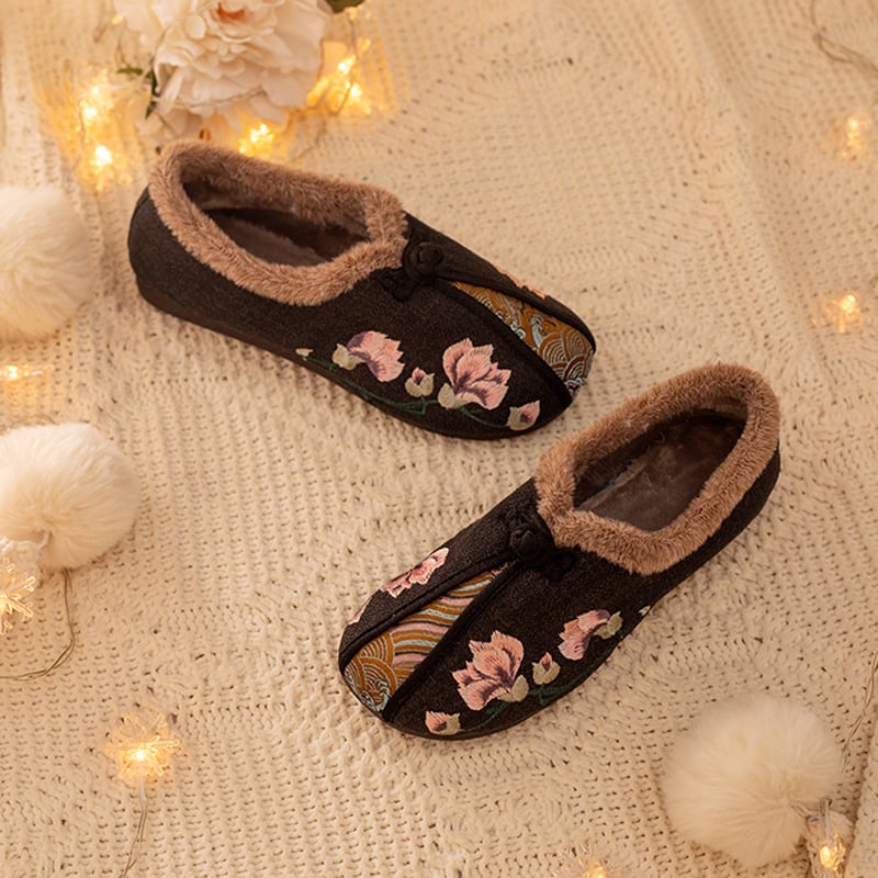 【雲端之履シリーズ】★刺繍靴★ チャイナ靴 2color 花柄 サイズ35-40 可愛い 秋冬 シューズ ブラック グレー