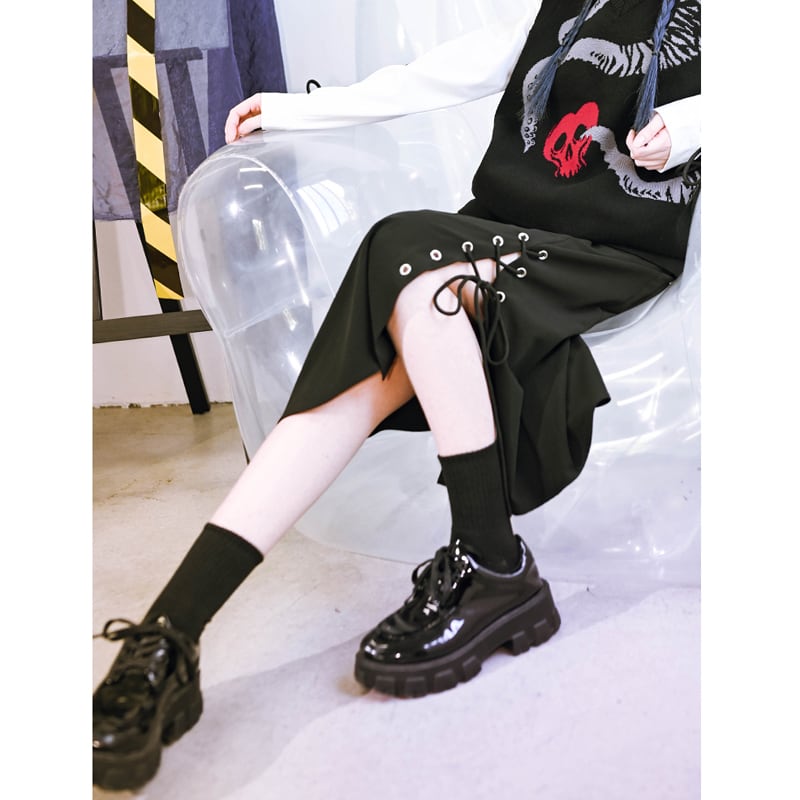 [Kokaisha---Yayo Overture Series] ★China style skirt★ Spring clothes Autumn clothes Bottoms Slit Black Black Street Black Black