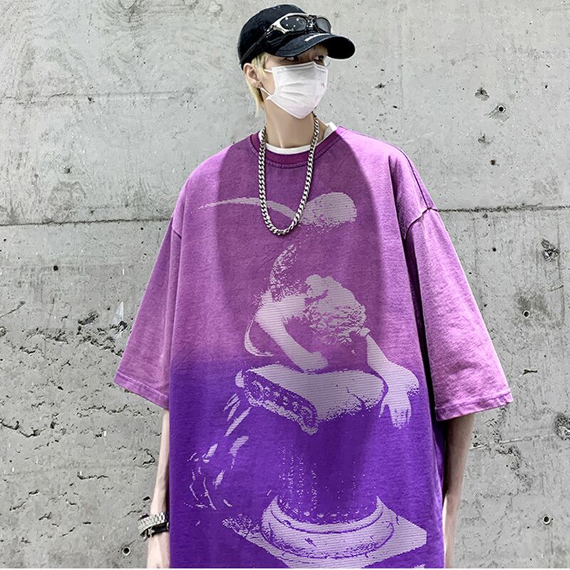 【KCSJシリーズ】★半袖Tシャツ★ レトロ風 5color トップス Tシャツ 男女兼用 メンズ 大きいサイズ  グラデーション