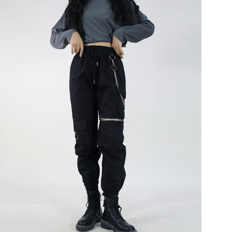 [MISSIN STUDIO Series] ★Casual Pants★ Pants with Chains Bottoms Black Black Autumn Clothes Slimming Stylish