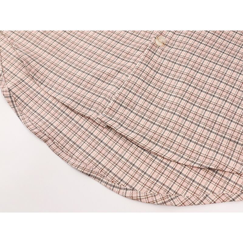 [LHSEN Series]★Shirt with tie★ Long sleeve shirt, plaid pattern, stylish, pink, cute, easy to match