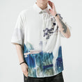 Load image into Gallery viewer, [MOWENZHAI Series] ★China Style Shirt★ Ink Pattern Crane Short Sleeve Shirt Tops Unisex Men's Large Size
