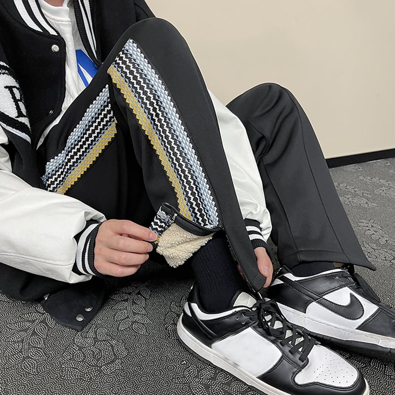 [Leonbinno Series] ★Pants★ Newly added brushed lining type Casual pants Slit Vertical stripes Striped pattern Black Black ML XL 2XL