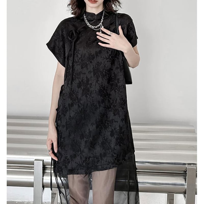 [YIDAO Series]★China-style dress★ Daily wear Chinese clothing Black Black Improved Chinese dress