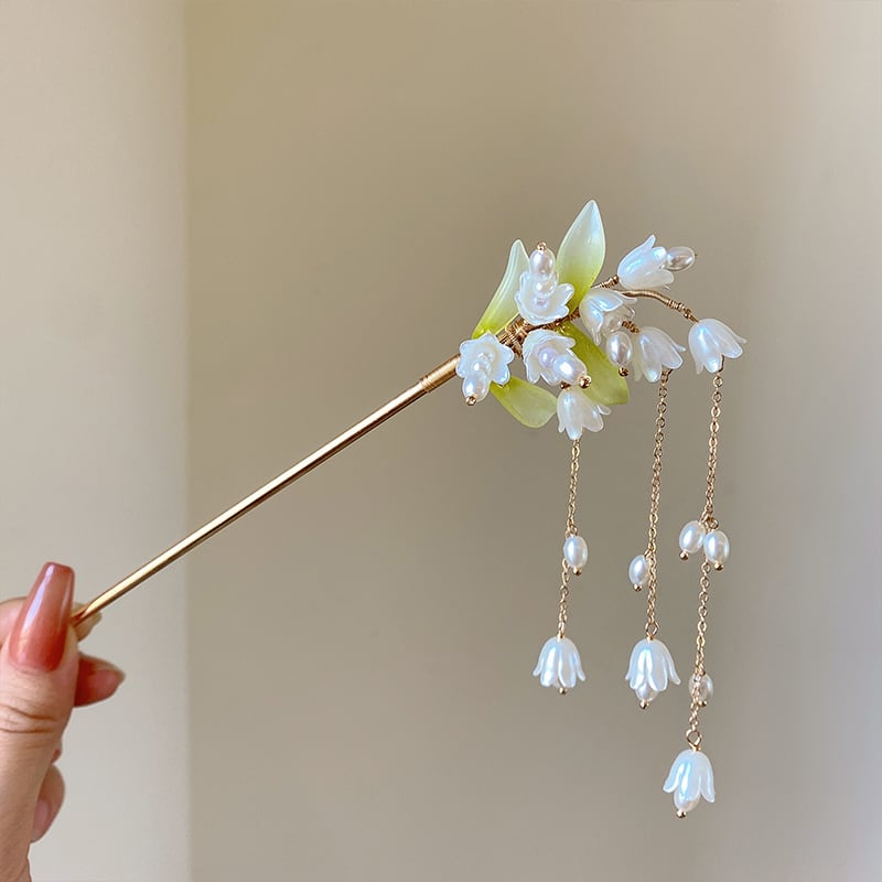 [Liaoyuan Series] ★Chinese style hair ornament★ 1 hairpin, old-fashioned women's accessories, lily of the valley, bell orchid, fringe