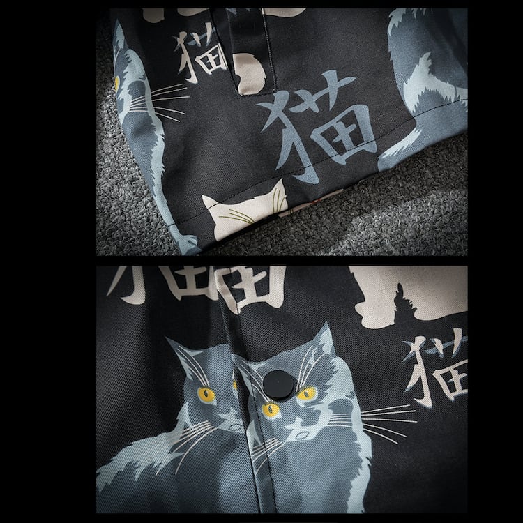 [BITIAO Series] ★Jacket★ Outerwear that can be worn on both sides 2 colors Cat cat pattern Unisex Men's Black Green Large size