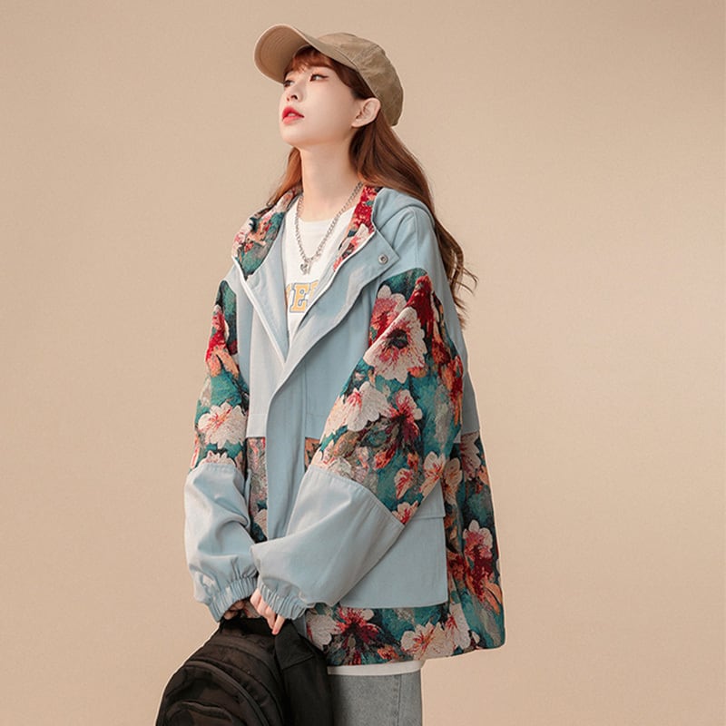 [SENSU Series]★Jacket★ Outerwear 3color Oil Painting Style Floral Pattern Unisex Men's Large Size Switchable