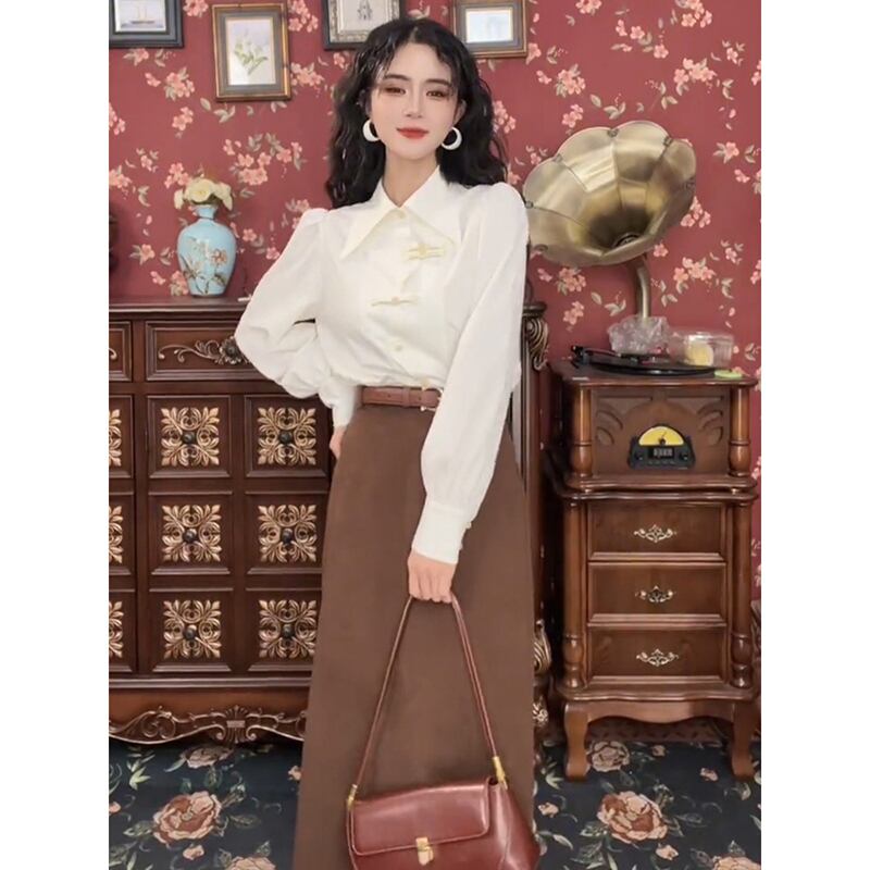 [Misslin Fashion Series]★Setup Single item order★ Chinese style shirt or skirt White Coffee color Date Commuting