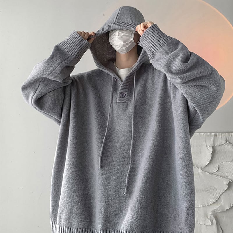 [Emeisa Series]★Sweater★ 2color Knit Tops Parka Unisex Men's Simple Gray Black