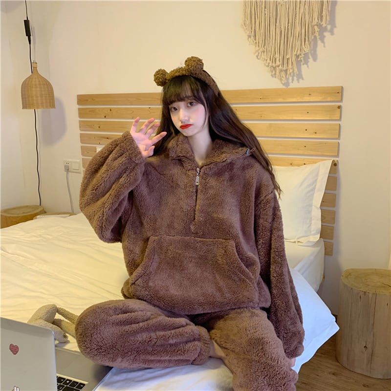 [Insufficient Moe Series]★Pajamas★ 3color Setup Bear Room Wear Loungewear Brown Purple Light Brown