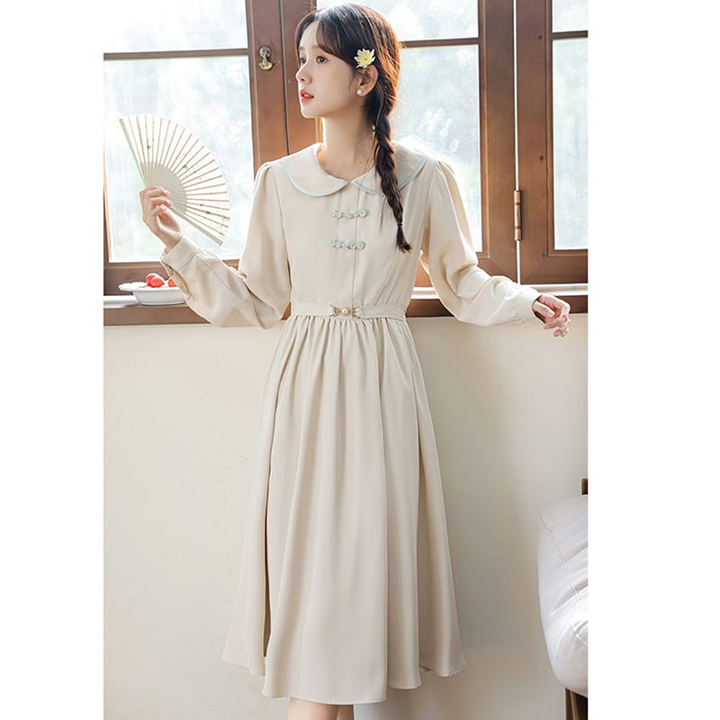 [Brown Girl Series] ★Chinese style dress★ Long sleeve dress, slimming, ladies, simple, commuting, date