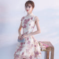 Load image into Gallery viewer, Short Cheongsam Dress with Flower Embroidery Coming of Age Ceremony Party Short Sleeve XS SML XL 2XLL Evening Dress Sweet
